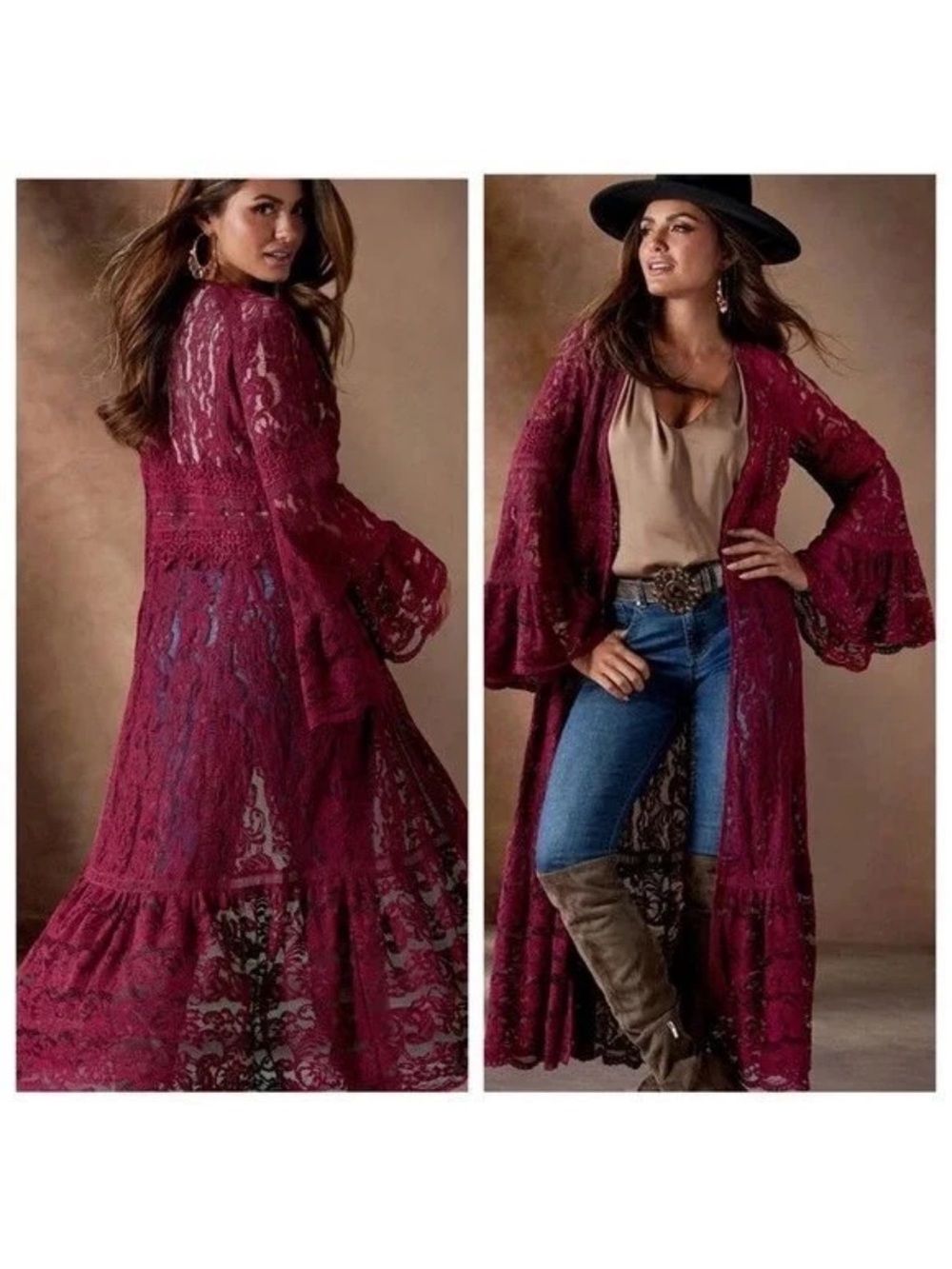 Boston Proper Wine Lace Duster Cardigan